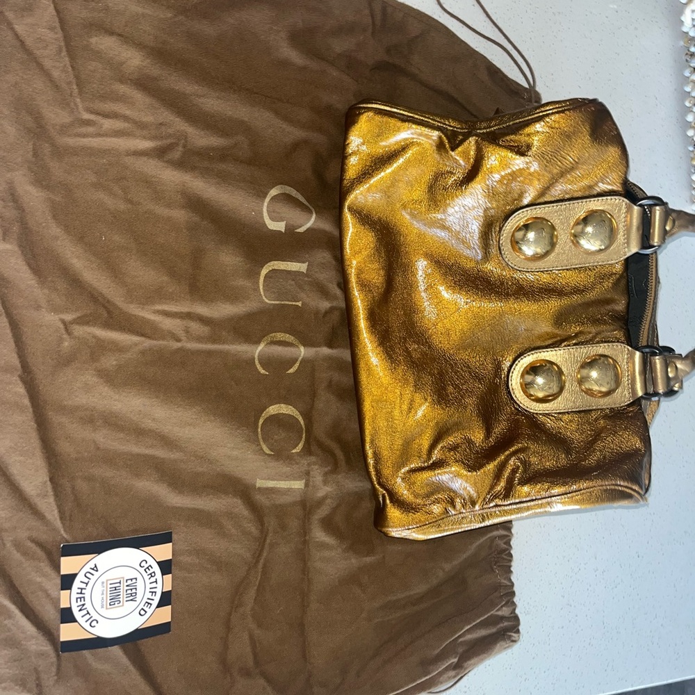 RARE!Gucci Babouska Gold Metallic Leather Large Boston Bag W dust bag/keylock